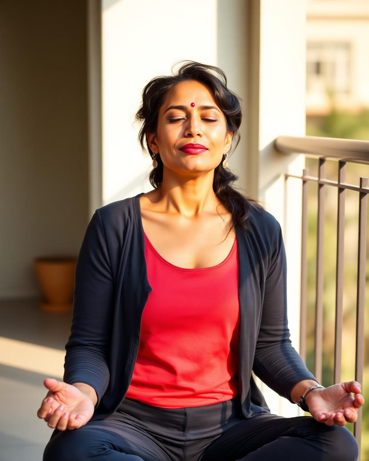 Woman practicing morning meditation